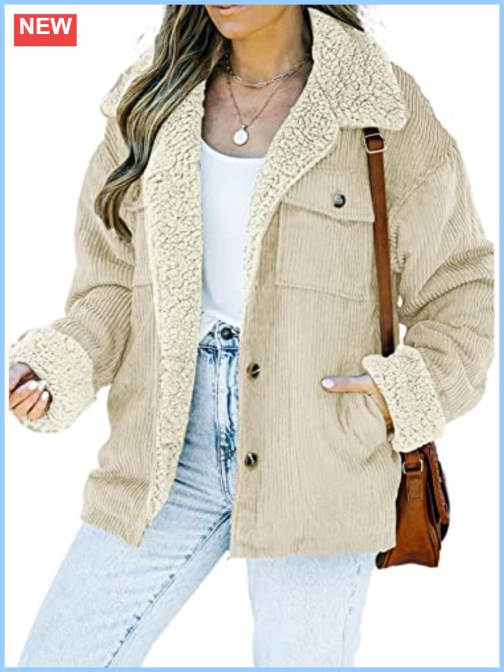 Corduroy Sherpa Lined Jacket Fleece Winter Coat Buttons